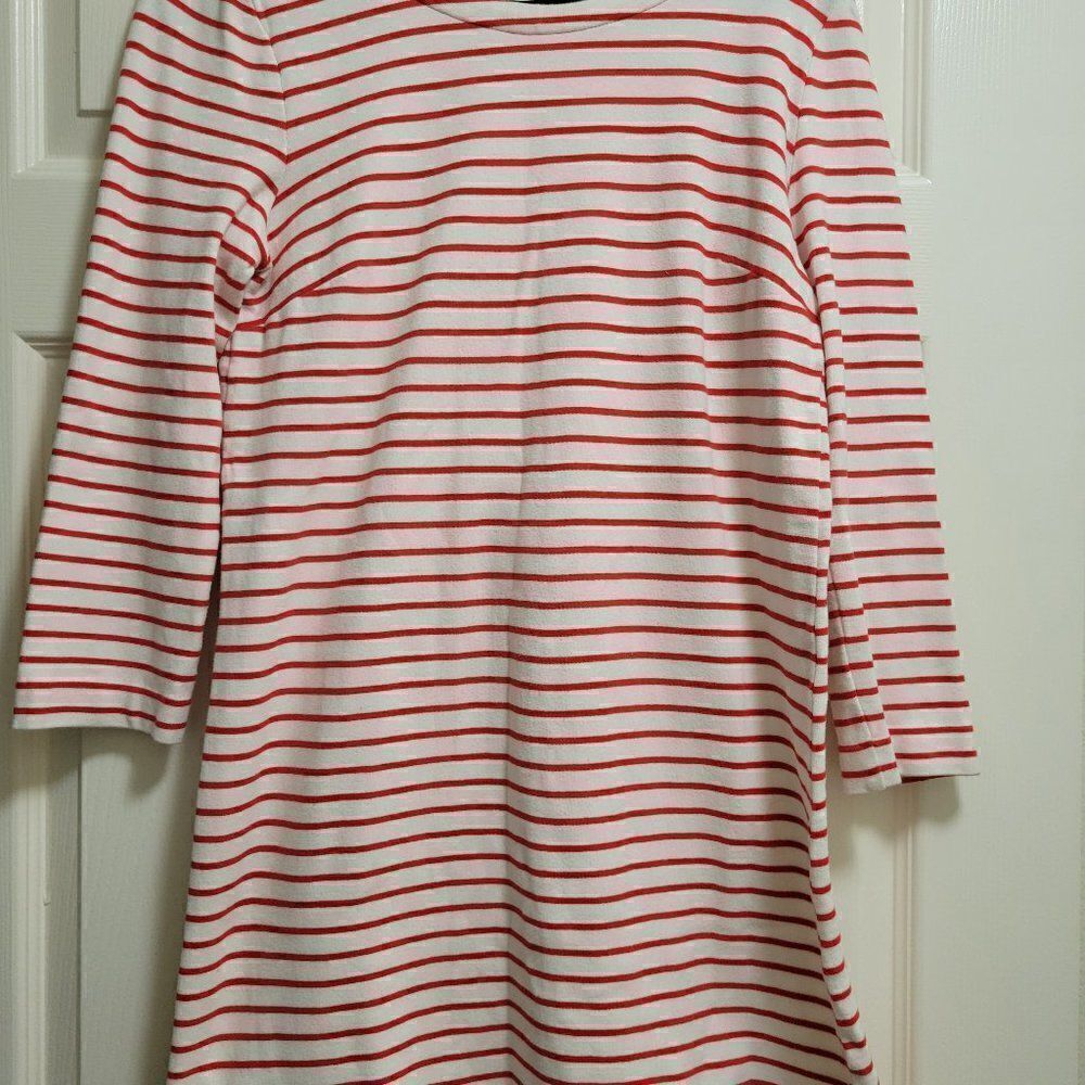 J. Crew Red & White Striped Long Sleeve Crewneck Mini Dress Size S